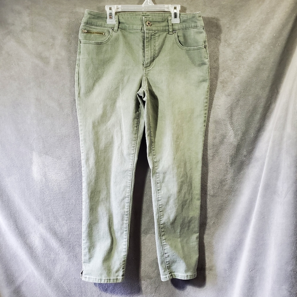 Chico's Platinum Ultimate Fit Ankle Olive Green Denim Jeans Size 0.5 (6)